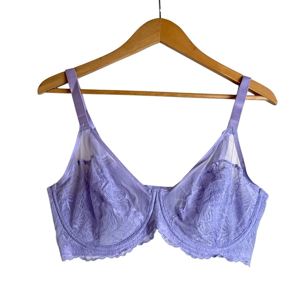 HSIA Blossom Lace Underwire Bra Periwinkle Purple 38D NWT Sheer Mesh - Picture 2 of 8